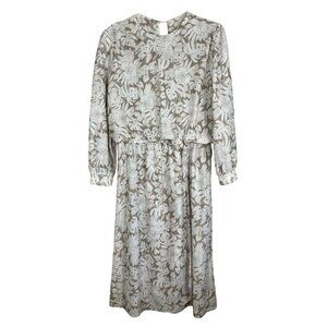 Retro Floral Dress Tan M Preppy Neutral Minimalist Classic Chic Feminine Artsy